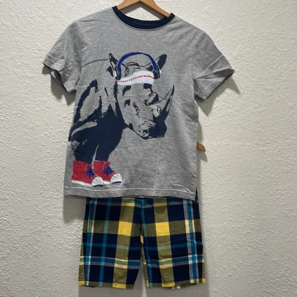 🦏Gymboree boys blue and gray set size L(10-12)GUC